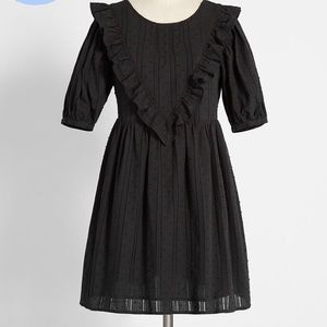 MODCLOTH BLACK BABYDOLL DRESS FRONT FRILL DETAIL